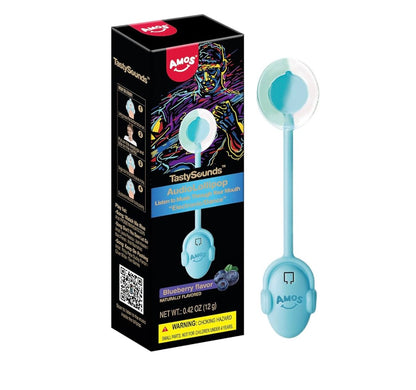 Amos Music Lollipop Candy, Audio Singing Lollipop, Individually Wrapped Natural Blueberry Flavor (1 Pack) - Space MDM