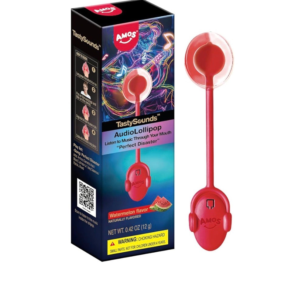 Amos Music Lollipop Candy, Audio Singing Lollipop, Unique Valentine's Gift, Individually Wrapped Natural Strawberry Flavor (1 Pack) - Space MDM