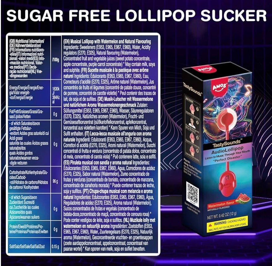 Amos Music Lollipop Candy, Audio Singing Lollipop, Unique Valentine's Gift, Individually Wrapped Natural Strawberry Flavor (1 Pack) - Space MDM